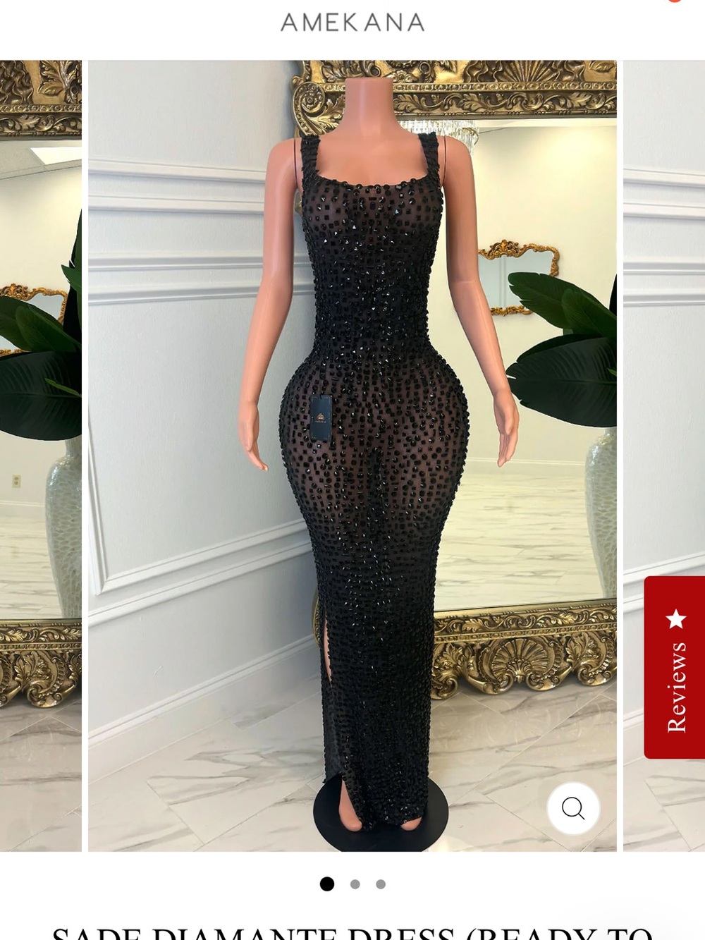 Amekana Black Diamanté Sheer Maxi Dress